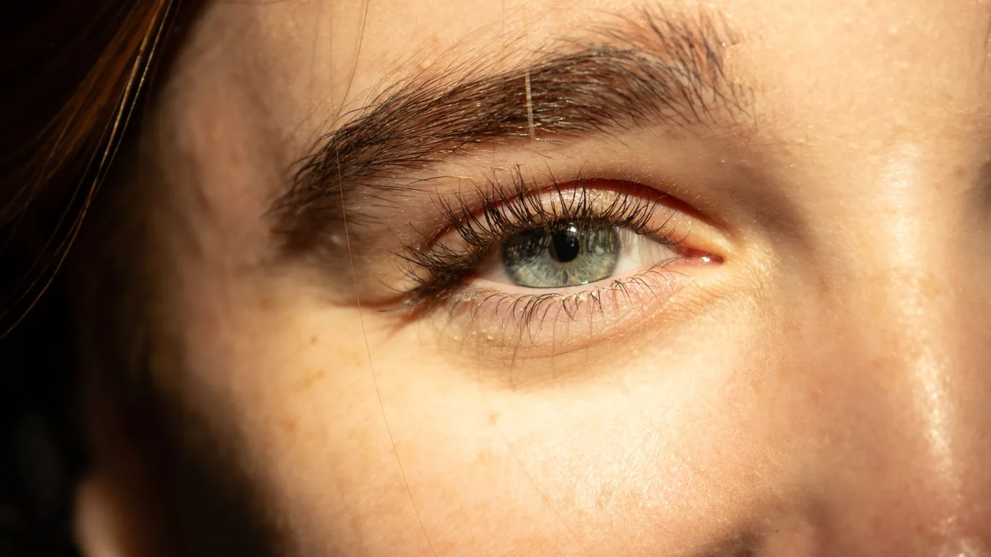 Detailed close-up of a human eye with natural lighting highlighting the iris and eyelashes.